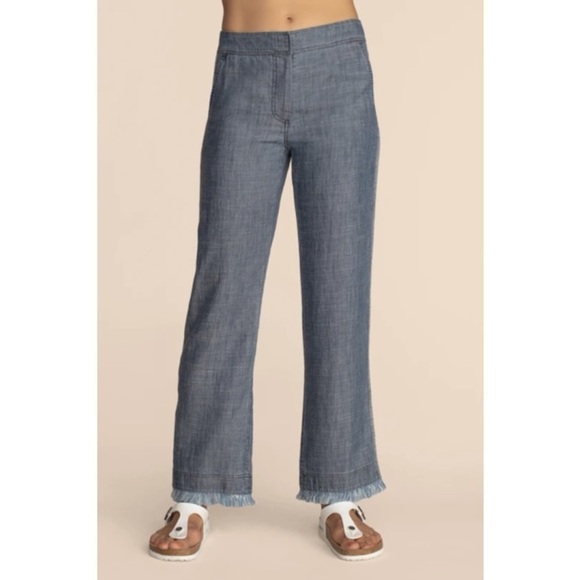 NWT Trina Turk Women's Filipe Frayed Chambray Pants- Indigo/Size 2 - Picture 4 of 12
